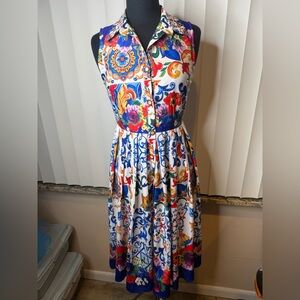 Rossella Floral Paisley Boho Sleeveless Midi  Dress - Multicolor Size Medium